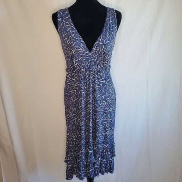 NY&C Stretch Sleeveless Ruffled V-Neck Bohemian Dress w/ Tie SZ Medium - Picture 1 of 10